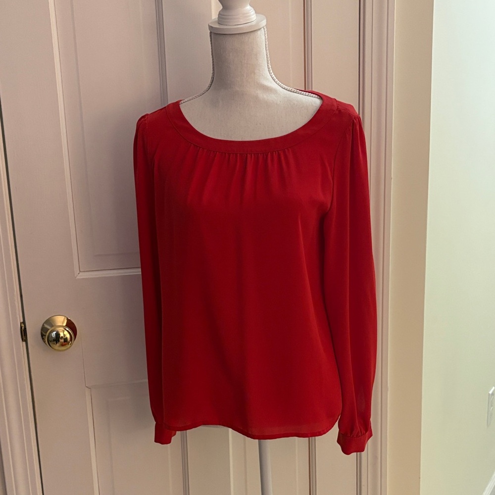 LOFT Vibrant Red Blouse with tie back detail l